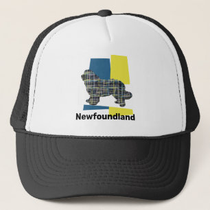 Newfoundland Newfie Dog Silhouette Tricolour Grid Trucker Hat