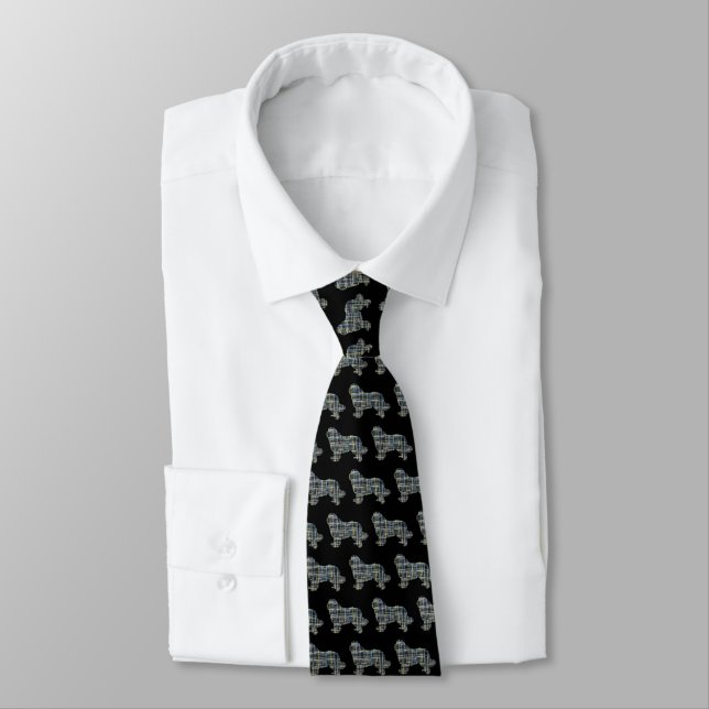 Newfoundland / Newfie Dog Yellow & Blue White Neck Tie (Tied)
