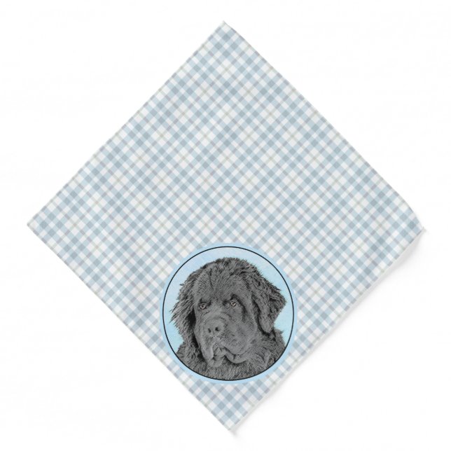 Newfoundland Painting Black Cute Original Dog Art Bandana (Front)