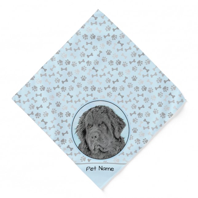 Newfoundland Painting Black Cute Original Dog Art Bandana (Front)