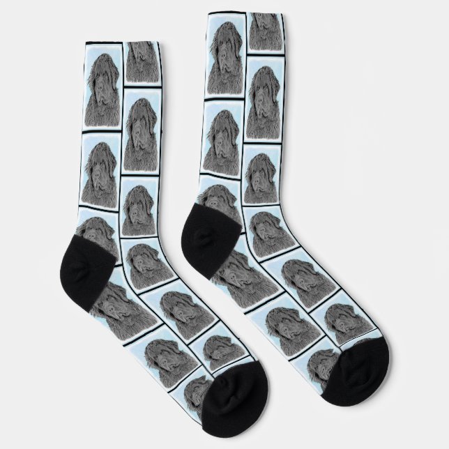 Newfoundland Painting Black Cute Original Dog Art Socks (Right)