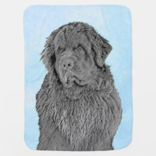 Newfoundland Painting - Cute Original Dog Art Baby Blanket