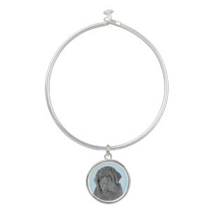 Newfoundland Painting - Cute Original Dog Art Bangle Bracelet