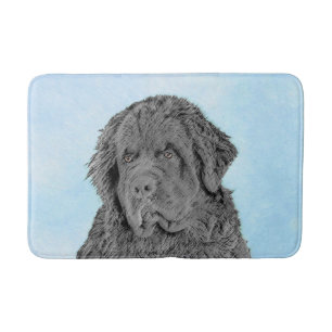 Newfoundland Painting - Cute Original Dog Art Bath Mat