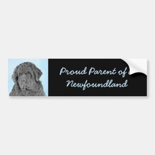 Newfoundland Painting - Cute Original Dog Art Bumper Sticker