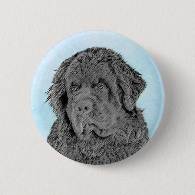 Newfoundland Painting - Cute Original Dog Art Button (Front)