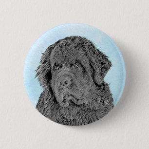 Newfoundland Painting - Cute Original Dog Art Button