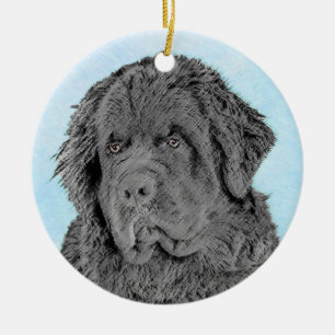 Newfoundland Painting - Cute Original Dog Art Ceramic Ornament