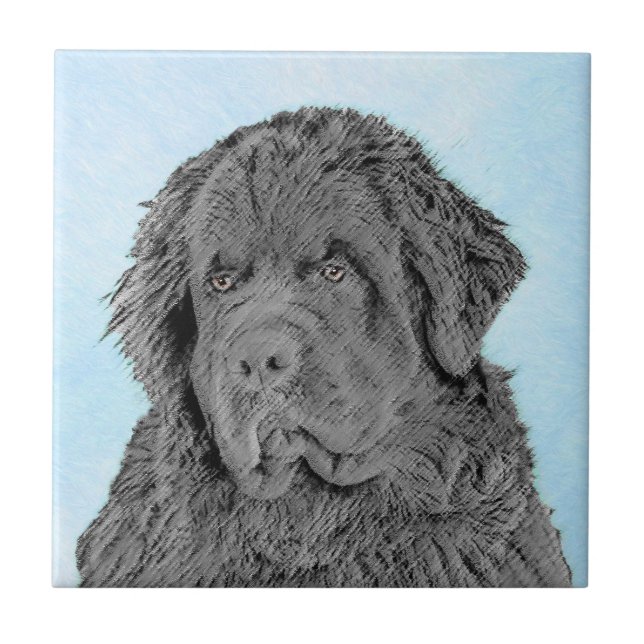 Newfoundland Painting - Cute Original Dog Art Ceramic Tile (Front)