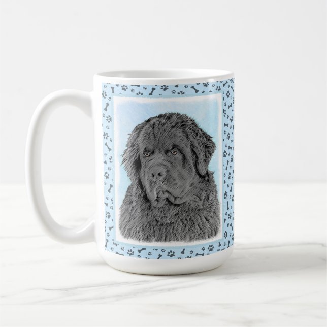 Newfoundland Painting - Cute Original Dog Art Coffee Mug (Left)