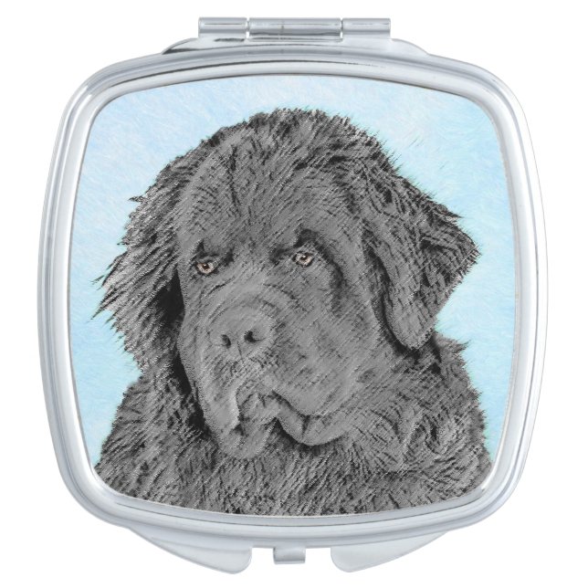 Newfoundland Painting - Cute Original Dog Art Compact Mirror (Front)