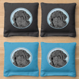 Newfoundland Painting - Cute Original Dog Art Cornhole Bags