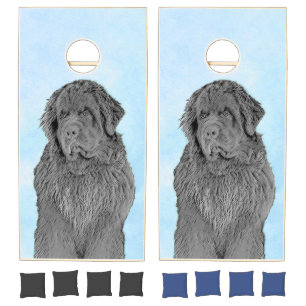 Newfoundland Painting - Cute Original Dog Art Cornhole Set