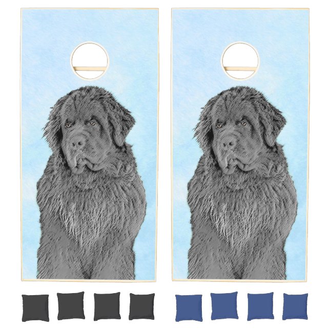 Newfoundland Painting - Cute Original Dog Art Cornhole Set (Set)