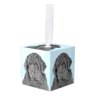 Newfoundland Painting - Cute Original Dog Art Cube Ornament