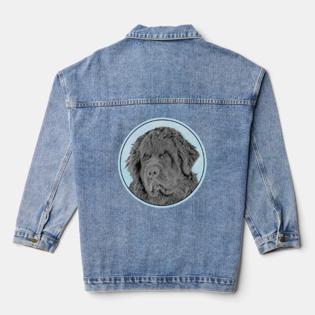Newfoundland Painting - Cute Original Dog Art Denim Jacket (Back)