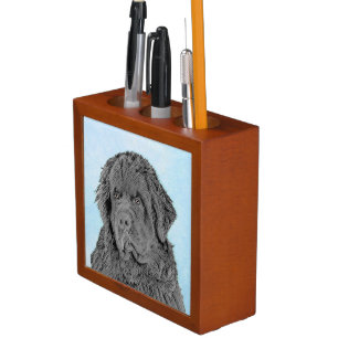 Newfoundland Painting - Cute Original Dog Art Desk Organizer