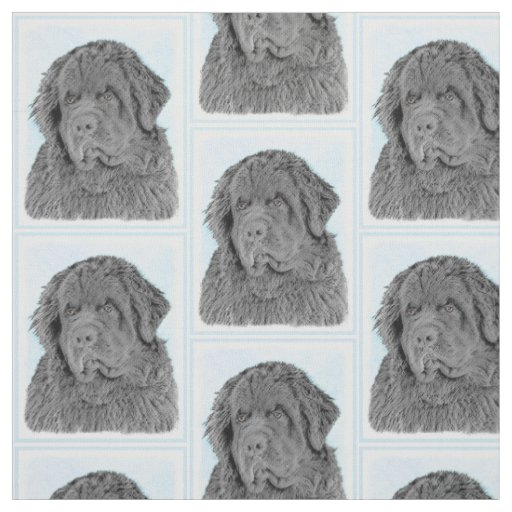 Newfoundland Painting - Cute Original Dog Art Fabric