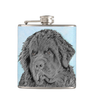 Newfoundland Painting - Cute Original Dog Art Flask