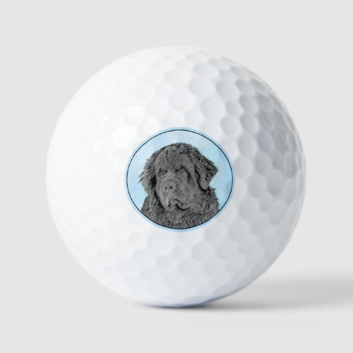 Newfoundland Painting _ Cute Original Dog Art Golf Balls