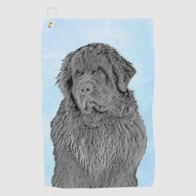 Newfoundland Painting - Cute Original Dog Art Golf Towel (Front)