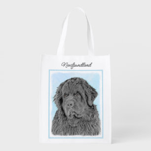Newfoundland Painting - Cute Original Dog Art Groc Grocery Bag