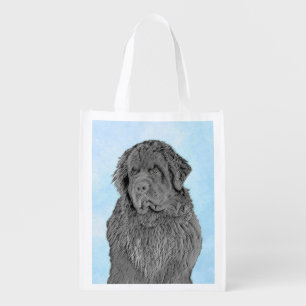 Newfoundland Painting - Cute Original Dog Art Grocery Bag