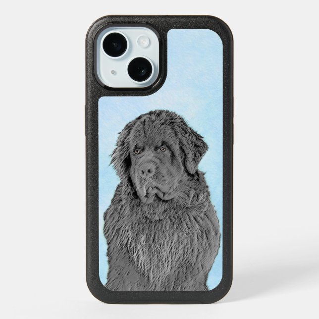 Newfoundland Painting - Cute Original Dog Art iPhone 15 Case (Back)