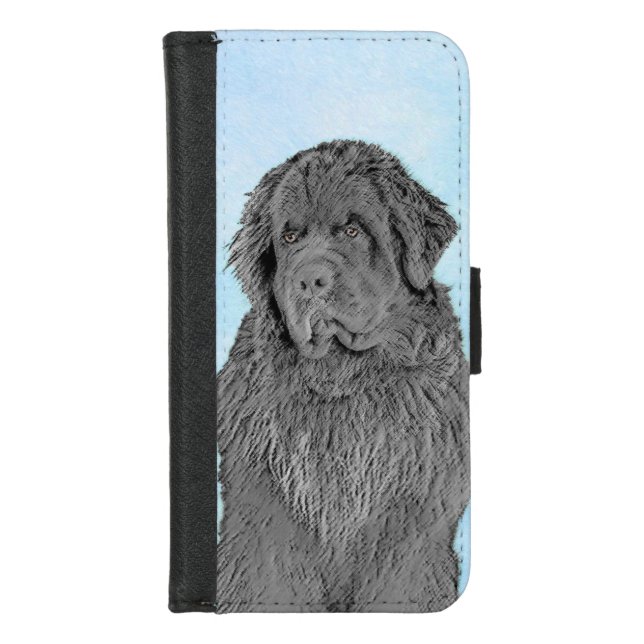 Newfoundland Painting - Cute Original Dog Art iPhone Wallet Case (Front)