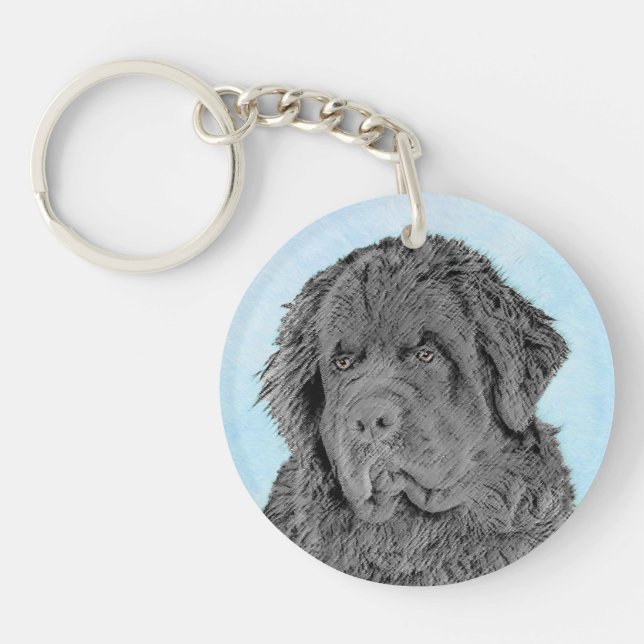 Newfoundland Painting - Cute Original Dog Art Keychain (Front)
