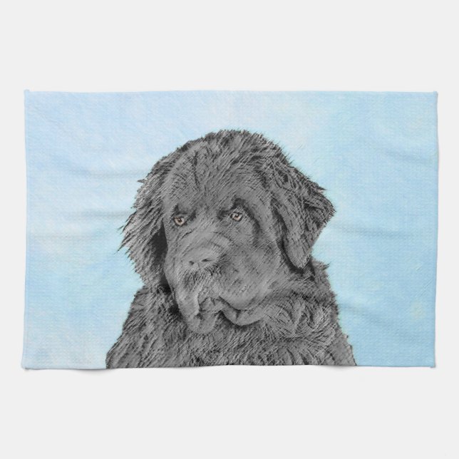 Newfoundland Painting - Cute Original Dog Art Kitchen Towel (Horizontal)
