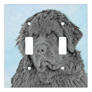 Newfoundland Painting - Cute Original Dog Art Light Switch Cover