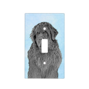 Newfoundland Painting - Cute Original Dog Art Light Switch Cover