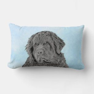 Newfoundland Painting - Cute Original Dog Art Lumbar Pillow