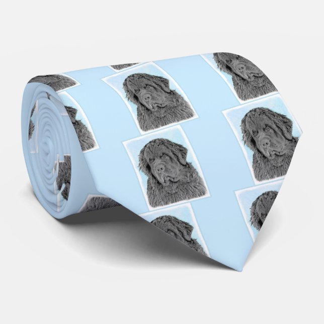 Newfoundland Painting - Cute Original Dog Art Neck Tie (Rolled)