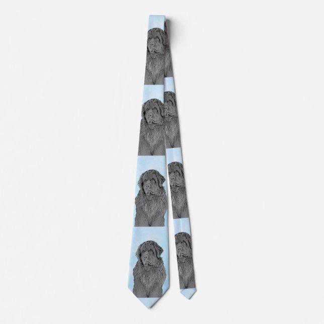 Newfoundland Painting - Cute Original Dog Art Neck Tie (Front)