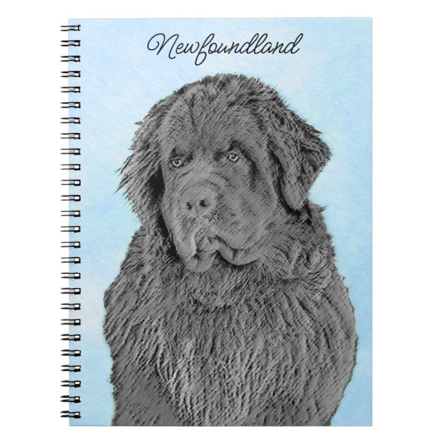 Newfoundland Painting - Cute Original Dog Art Notebook (Front)