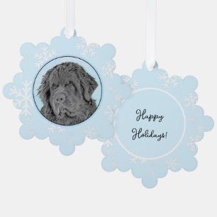 Newfoundland Painting - Cute Original Dog Art Ornament Card