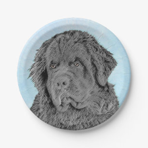 Newfoundland Painting - Cute Original Dog Art Paper Plates