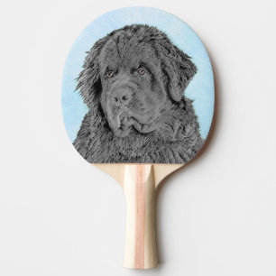 Newfoundland Painting - Cute Original Dog Art Ping Pong Paddle