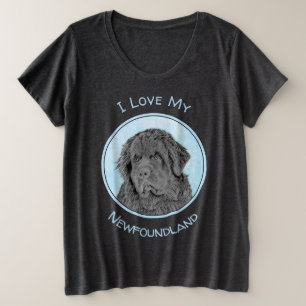 Newfoundland Painting - Cute Original Dog Art Plus Size T-Shirt