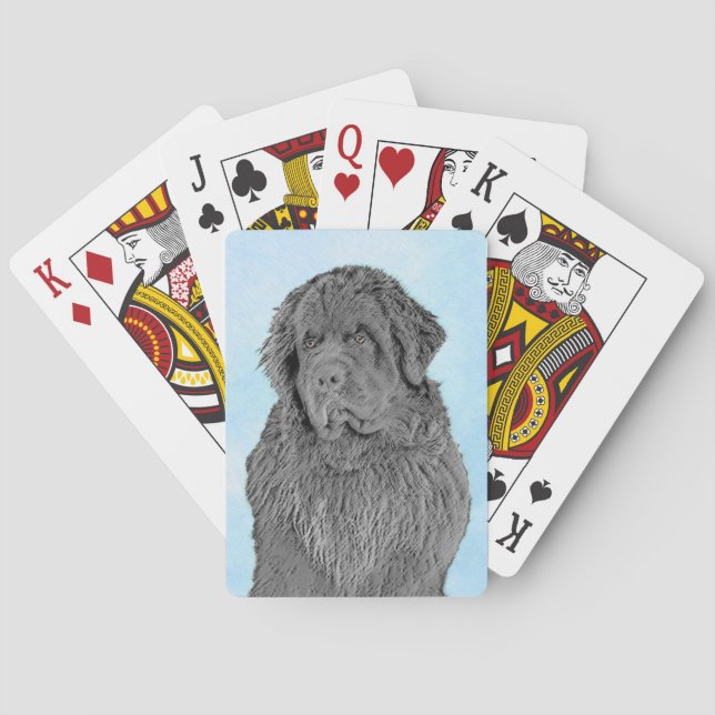 Newfoundland Painting - Cute Original Dog Art Poker Cards (Back)