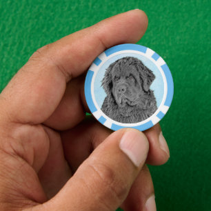 Newfoundland Painting - Cute Original Dog Art Poker Chips