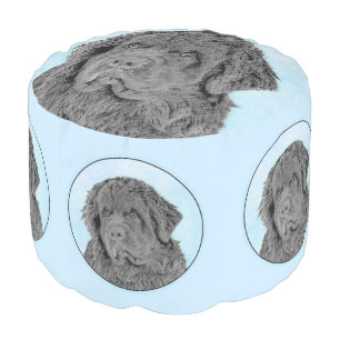 Newfoundland Painting - Cute Original Dog Art Pouf