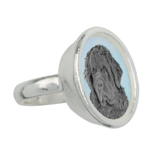Newfoundland Painting - Cute Original Dog Art Ring