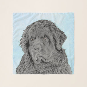 Newfoundland Painting - Cute Original Dog Art Scarf