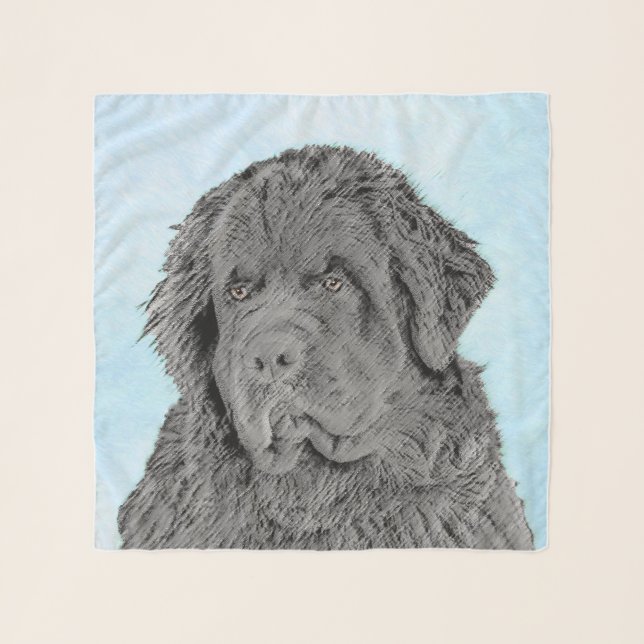 Newfoundland Painting - Cute Original Dog Art Scarf (Front (Horizontal))