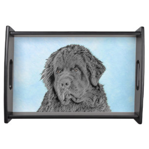 Newfoundland Painting - Cute Original Dog Art Serving Tray