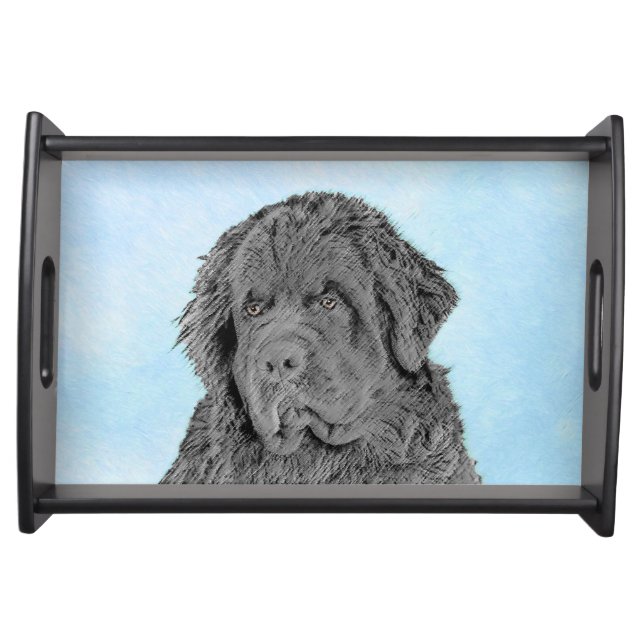 Newfoundland Painting - Cute Original Dog Art Serving Tray (Front)
