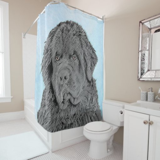 Newfoundland Painting Cute Original Dog Art Shower Curtain Zazzle